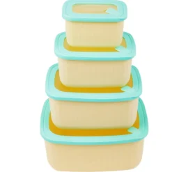 Pojemniki prostokątne lunchbox MG Home Misto zestaw 4 sztuk hermetyczne 4500/2700/1400/650 ml kremowe