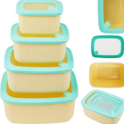 Pojemniki prostokątne lunchbox MG Home Misto zestaw 4 sztuk hermetyczne 4500/2700/1400/650 ml kremowe