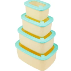 Pojemniki prostokątne lunchbox MG Home Misto zestaw 4 sztuk hermetyczne 4500/2700/1400/650 ml kremowe