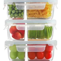 Pojemniki szklane dzielone dwukomorowe Florina Frigo 750 ml zestaw 3 sztuki kwadratowe lunchbox hermetyczne