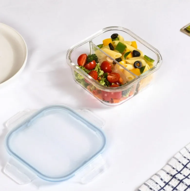 Pojemniki szklane dzielone dwukomorowe Florina Frigo 750 ml zestaw 3 sztuki kwadratowe lunchbox hermetyczne
