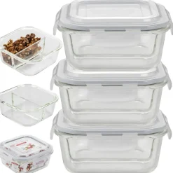 Pojemniki szklane dzielone dwukomorowe Florina Frigo 750 ml zestaw 3 sztuki kwadratowe lunchbox hermetyczne