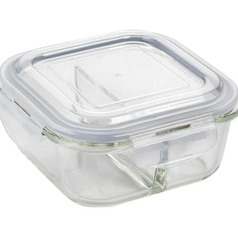 Pojemniki szklane dzielone dwukomorowe Florina Frigo 750 ml zestaw 3 sztuki kwadratowe lunchbox hermetyczne