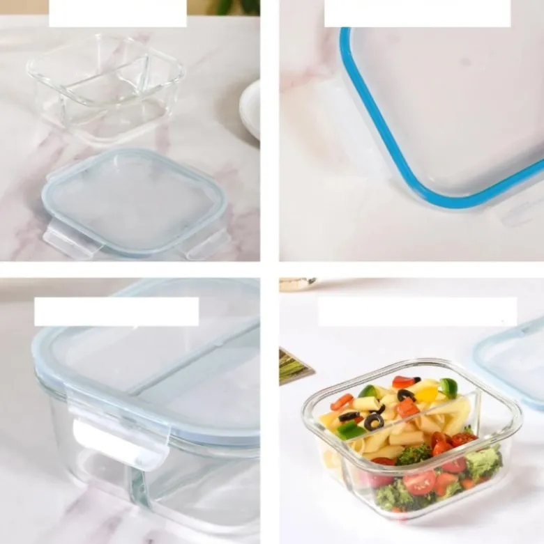 Pojemniki szklane dzielone dwukomorowe Florina Frigo 750 ml zestaw 3 sztuki kwadratowe lunchbox hermetyczne