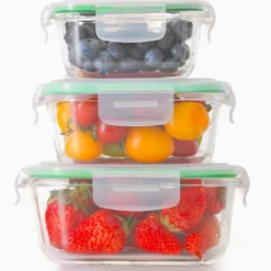 Pojemniki szklane kwadratowe lunchbox GierekHoff Corio GH 1102 zestaw 3 sztuki żaroodporne hermetyczne 1200/800/320 ml