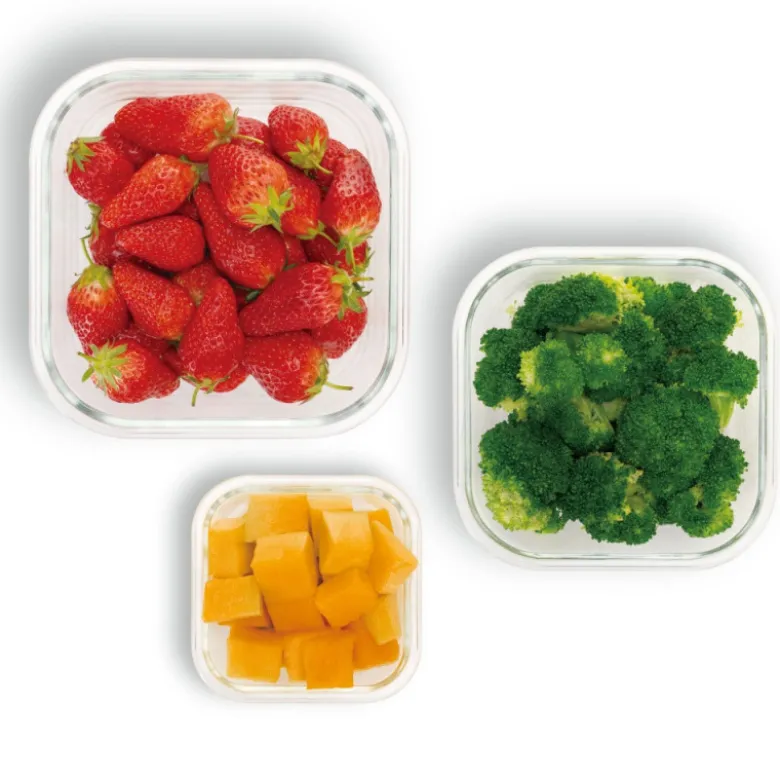 Pojemniki szklane kwadratowe lunchbox GierekHoff Corio GH 1102 zestaw 3 sztuki żaroodporne hermetyczne 1200/800/320 ml
