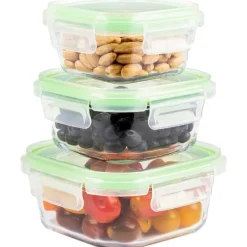 Pojemniki szklane kwadratowe lunchbox GierekHoff Corio GH 1102 zestaw 3 sztuki żaroodporne hermetyczne 1200/800/320 ml