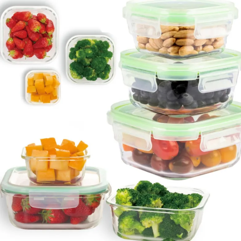 Pojemniki szklane kwadratowe lunchbox GierekHoff Corio GH 1102 zestaw 3 sztuki żaroodporne hermetyczne 1200/800/320 ml