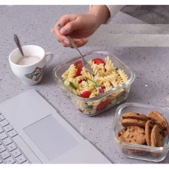 Pojemniki szklane kwadratowe lunchbox GierekHoff Corio GH 1102 zestaw 3 sztuki żaroodporne hermetyczne 1200/800/320 ml