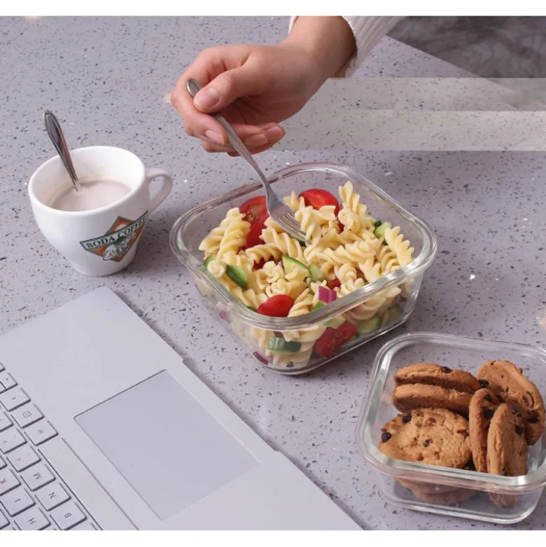 Pojemniki szklane kwadratowe lunchbox GierekHoff Corio GH 1102 zestaw 3 sztuki żaroodporne hermetyczne 1200/800/320 ml