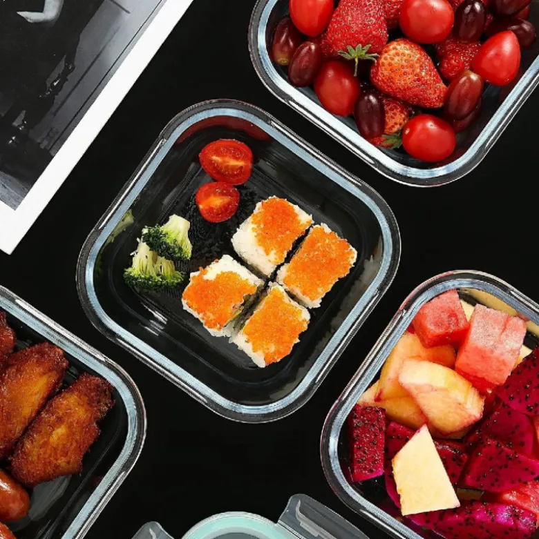 Pojemniki szklane kwadratowe lunchbox GierekHoff Corio GH 1102 zestaw 3 sztuki żaroodporne hermetyczne 1200/800/320 ml