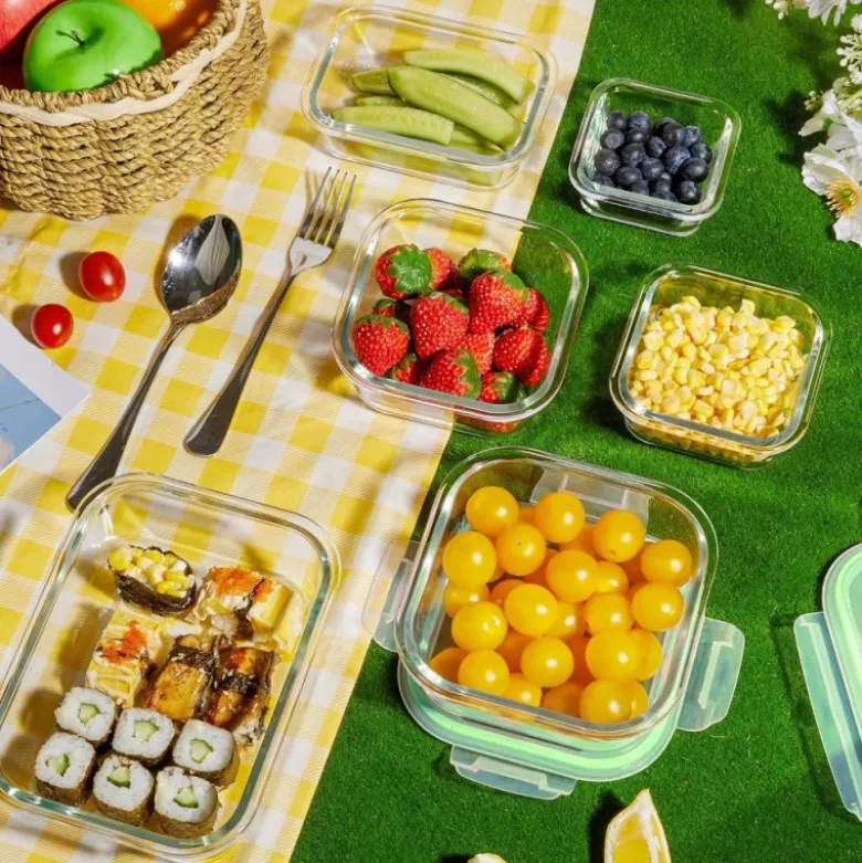 Pojemniki szklane kwadratowe lunchbox GierekHoff Corio GH 1102 zestaw 3 sztuki żaroodporne hermetyczne 1200/800/320 ml