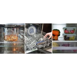 Pojemniki szklane kwadratowe lunchbox GierekHoff Corio GH 1102 zestaw 3 sztuki żaroodporne hermetyczne 1200/800/320 ml