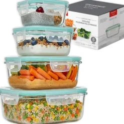 Pojemniki szklane kwadratowe lunchbox GierekHoff Corio GH 1115 zestaw 4 sztuki żaroodporne hermetyczne 800/520/320/150 ml