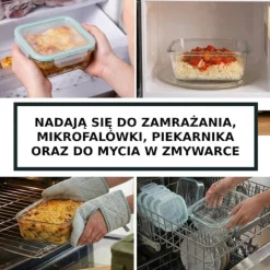 Pojemniki szklane kwadratowe lunchbox GierekHoff Corio GH 1115 zestaw 4 sztuki żaroodporne hermetyczne 800/520/320/150 ml
