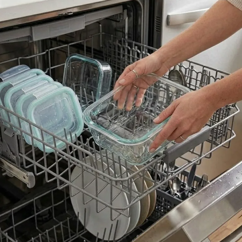 Pojemniki szklane kwadratowe lunchbox GierekHoff Corio GH 1115 zestaw 4 sztuki żaroodporne hermetyczne 800/520/320/150 ml