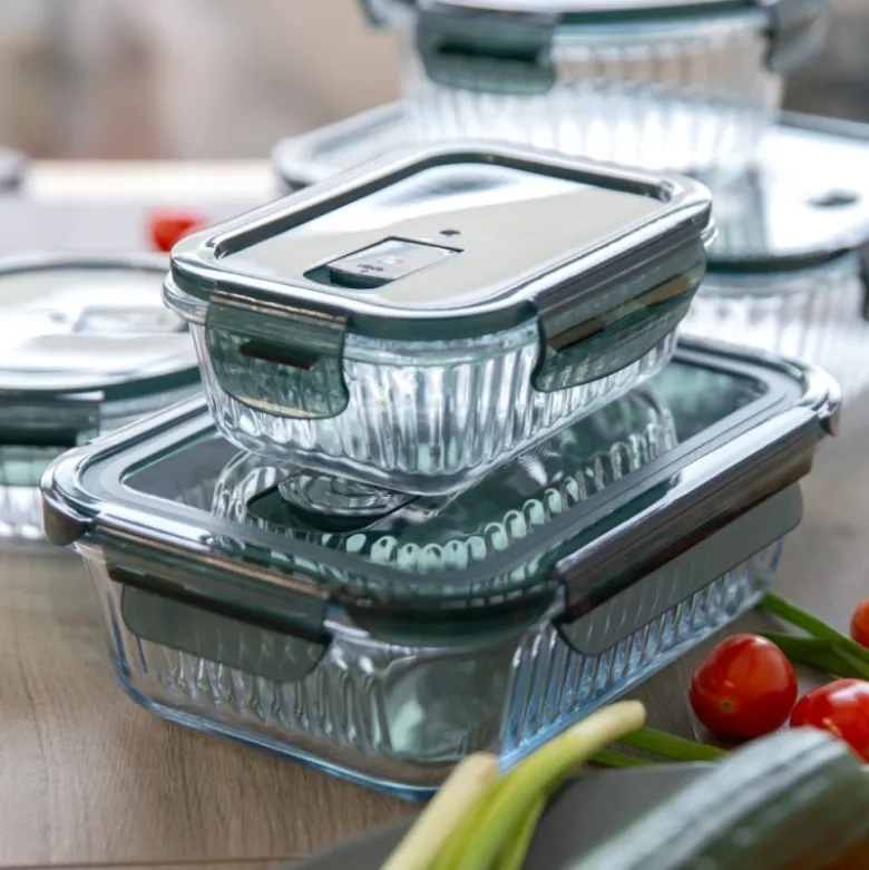 Pojemniki szklane lunchbox GierekHoff Riffle 1500/1000/400 ml żaroodporne szczelne GH 1107