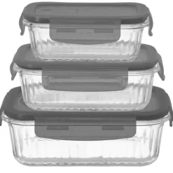 Pojemniki szklane lunchbox GierekHoff Riffle 1500/1000/400 ml żaroodporne szczelne GH 1107