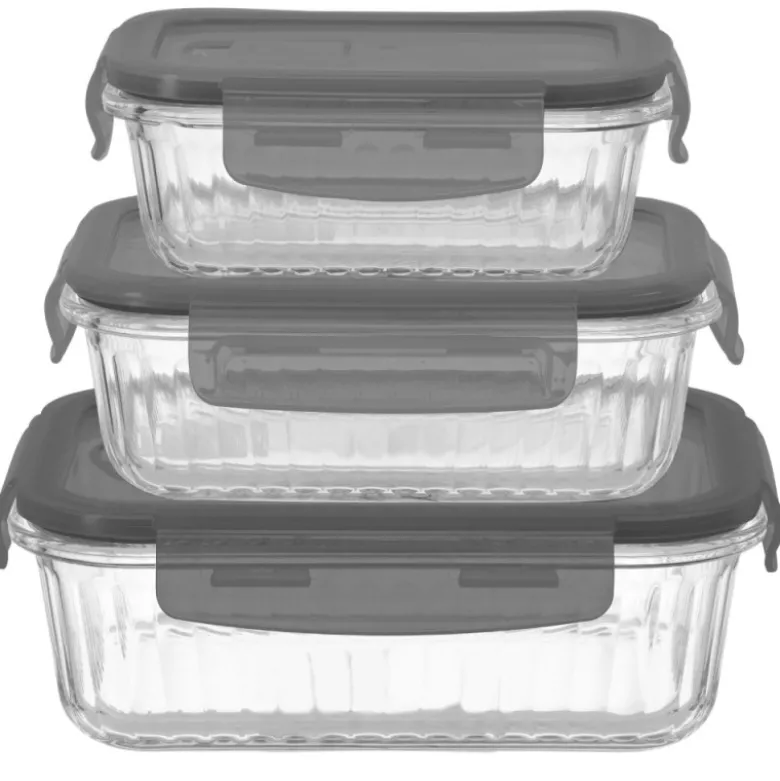 Pojemniki szklane lunchbox GierekHoff Riffle 1500/1000/400 ml żaroodporne szczelne GH 1107