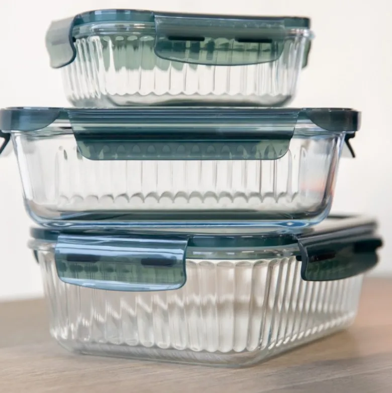 Pojemniki szklane lunchbox GierekHoff Riffle 1500/1000/400 ml żaroodporne szczelne GH 1107