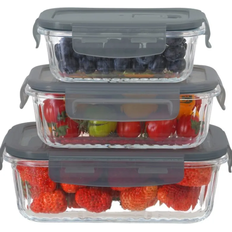 Pojemniki szklane lunchbox GierekHoff Riffle 1500/1000/400 ml żaroodporne szczelne GH 1107