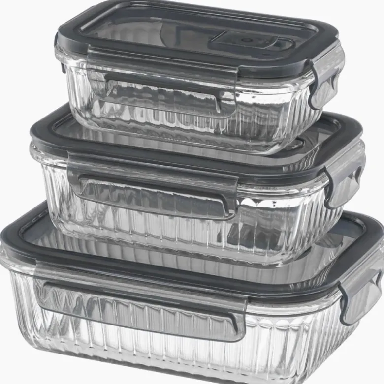 Pojemniki szklane lunchbox GierekHoff Riffle 1500/1000/400 ml żaroodporne szczelne GH 1107