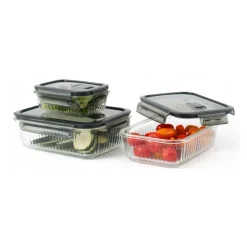 Pojemniki szklane lunchbox GierekHoff Riffle 1500/1000/400 ml żaroodporne szczelne GH 1107