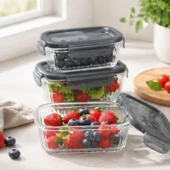 Pojemniki szklane lunchbox GierekHoff Riffle 1500/1000/400 ml żaroodporne szczelne GH 1107