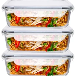 Pojemniki szklane 1500 ml prostokątne lunchbox Fresh zestaw 3 sztuki żaroodporne hermetyczne
