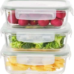 Pojemniki szklane 1500 ml prostokątne lunchbox Fresh zestaw 3 sztuki żaroodporne hermetyczne