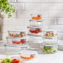Pojemniki szklane 640 ml prostokątne lunchbox Altom Fresh zestaw 3 sztuki żaroodporne hermetyczne