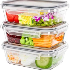 Pojemniki szklane 1040 ml prostokątne lunchbox GierekHoff Corio zestaw 3 sztuki żaroodporne hermetyczne GH 1109