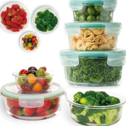 Pojemniki szklane okrągłe lunchbox GierekHoff Corio GH 1101 zestaw 3 sztuki żaroodporne hermetyczne 1200/950/400 ml