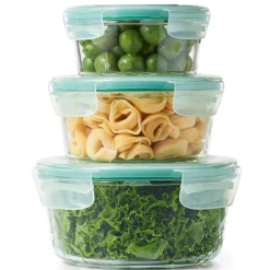 Pojemniki szklane okrągłe lunchbox GierekHoff Corio GH 1101 zestaw 3 sztuki żaroodporne hermetyczne 1200/950/400 ml