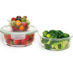 Pojemniki szklane okrągłe lunchbox GierekHoff Corio GH 1101 zestaw 3 sztuki żaroodporne hermetyczne 1200/950/400 ml