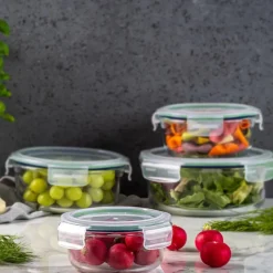 Pojemniki szklane okrągłe lunchbox GierekHoff Corio GH 1101 zestaw 3 sztuki żaroodporne hermetyczne 1200/950/400 ml