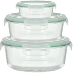 Pojemniki szklane okrągłe lunchbox GierekHoff Corio GH 1101 zestaw 3 sztuki żaroodporne hermetyczne 1200/950/400 ml