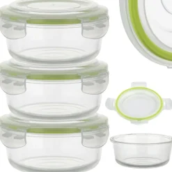 Pojemniki szklane okrągłe lunchbox Florina Frigo zestaw 3 sztuki żaroodporne hermetyczne 620 ml