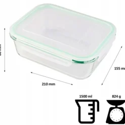 Pojemniki szklane prostokątne lunchbox GierekHoff Corio GH 1103 zestaw 4 sztuki żaroodporne hermetyczne 1520/1050/640/370 ml