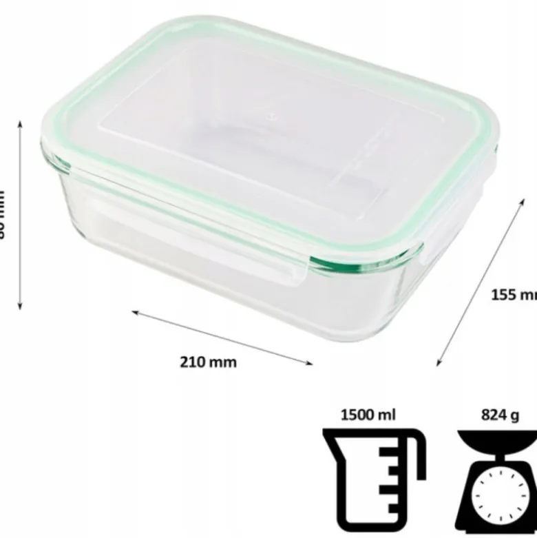 Pojemniki szklane prostokątne lunchbox GierekHoff Corio GH 1103 zestaw 4 sztuki żaroodporne hermetyczne 1520/1050/640/370 ml