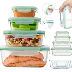 Pojemniki szklane prostokątne lunchbox GierekHoff Corio GH 1103 zestaw 4 sztuki żaroodporne hermetyczne 1520/1050/640/370 ml