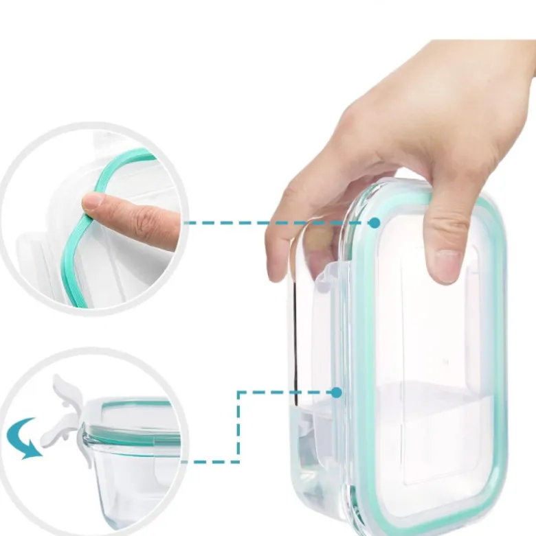 Pojemniki szklane prostokątne lunchbox GierekHoff Corio GH 1103 zestaw 4 sztuki żaroodporne hermetyczne 1520/1050/640/370 ml