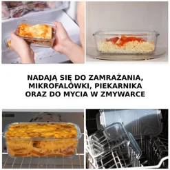 Pojemniki szklane prostokątne lunchbox GierekHoff Corio GH 1103 zestaw 4 sztuki żaroodporne hermetyczne 1520/1050/640/370 ml