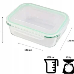 Pojemniki szklane prostokątne lunchbox GierekHoff Corio GH 1103 zestaw 4 sztuki żaroodporne hermetyczne 1520/1050/640/370 ml