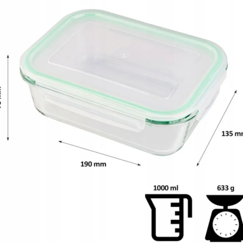 Pojemniki szklane prostokątne lunchbox GierekHoff Corio GH 1103 zestaw 4 sztuki żaroodporne hermetyczne 1520/1050/640/370 ml