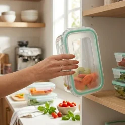 Pojemniki szklane prostokątne lunchbox GierekHoff Corio GH 1114 zestaw 4 sztuki żaroodporne hermetyczne 1050/640/370/200 ml