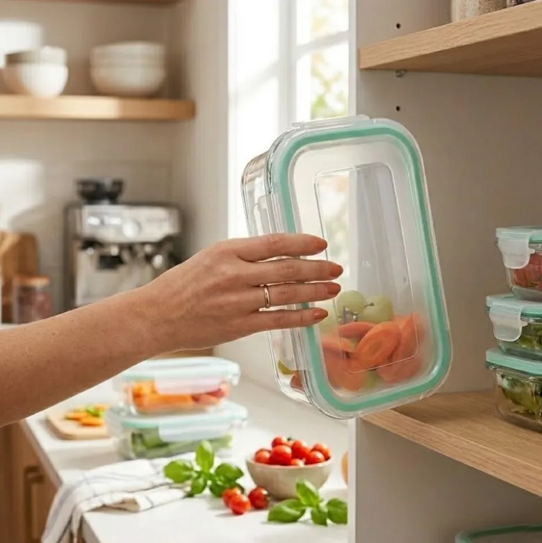 Pojemniki szklane prostokątne lunchbox GierekHoff Corio GH 1114 zestaw 4 sztuki żaroodporne hermetyczne 1050/640/370/200 ml