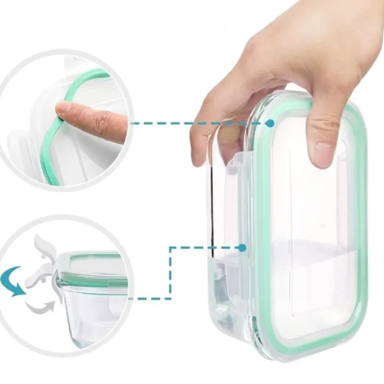 Pojemniki szklane prostokątne lunchbox GierekHoff Corio GH 1114 zestaw 4 sztuki żaroodporne hermetyczne 1050/640/370/200 ml
