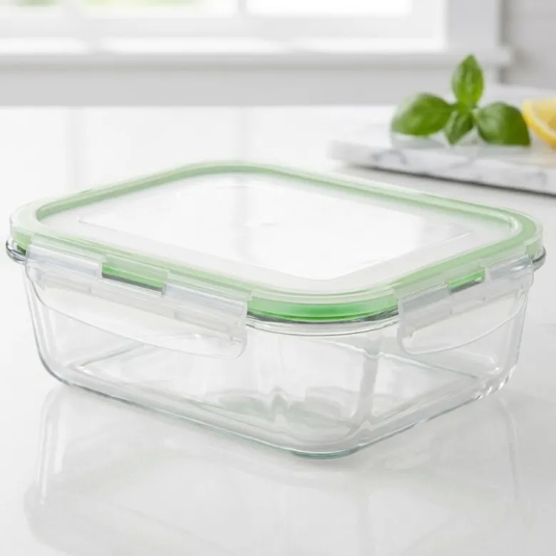 Pojemniki szklane prostokątne lunchbox GierekHoff Corio GH 1114 zestaw 4 sztuki żaroodporne hermetyczne 1050/640/370/200 ml