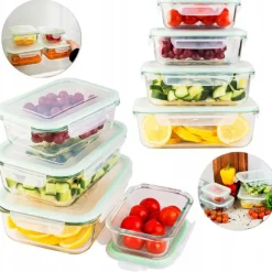 Pojemniki szklane prostokątne lunchbox GierekHoff Corio GH 1114 zestaw 4 sztuki żaroodporne hermetyczne 1050/640/370/200 ml